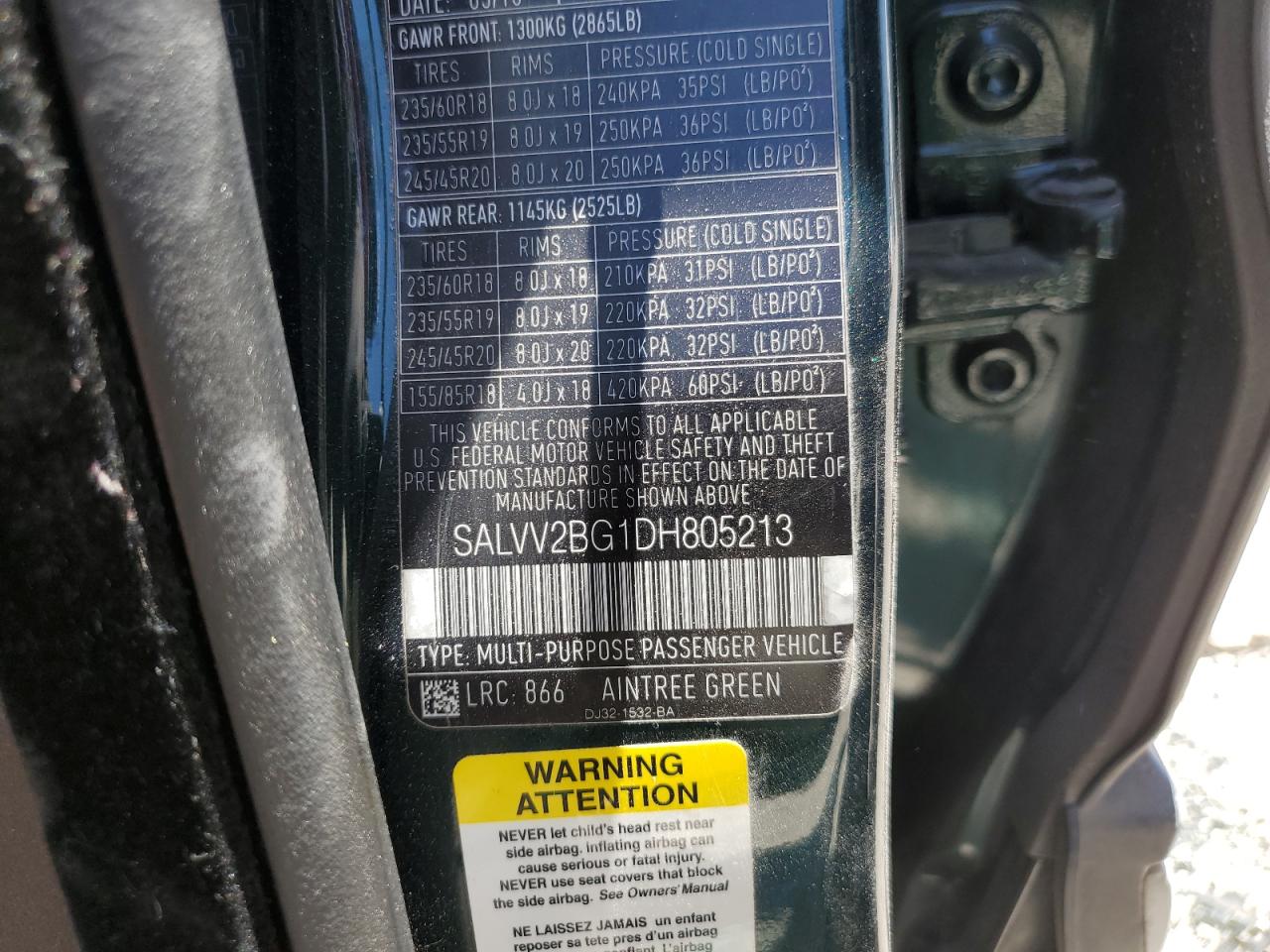 SALVV2BG1DH805213 2013 Land Rover Range Rover Evoque Prestige Premium