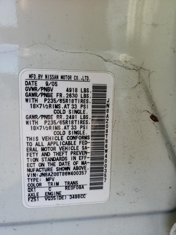 JN8AZ08T86W400357 2006 Nissan Murano Sl