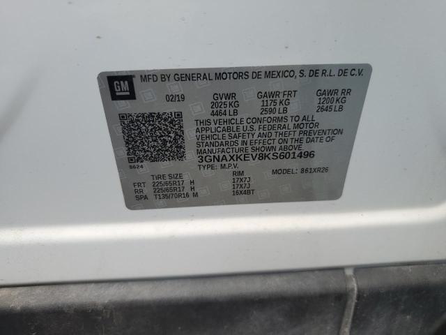 2019 Chevrolet Equinox Lt VIN: 3GNAXKEV8KS601496 Lot: 59996874