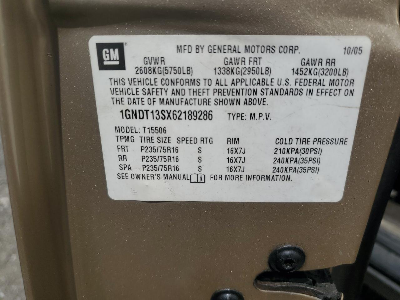 1GNDT13SX62189286 2006 Chevrolet Trailblazer Ls