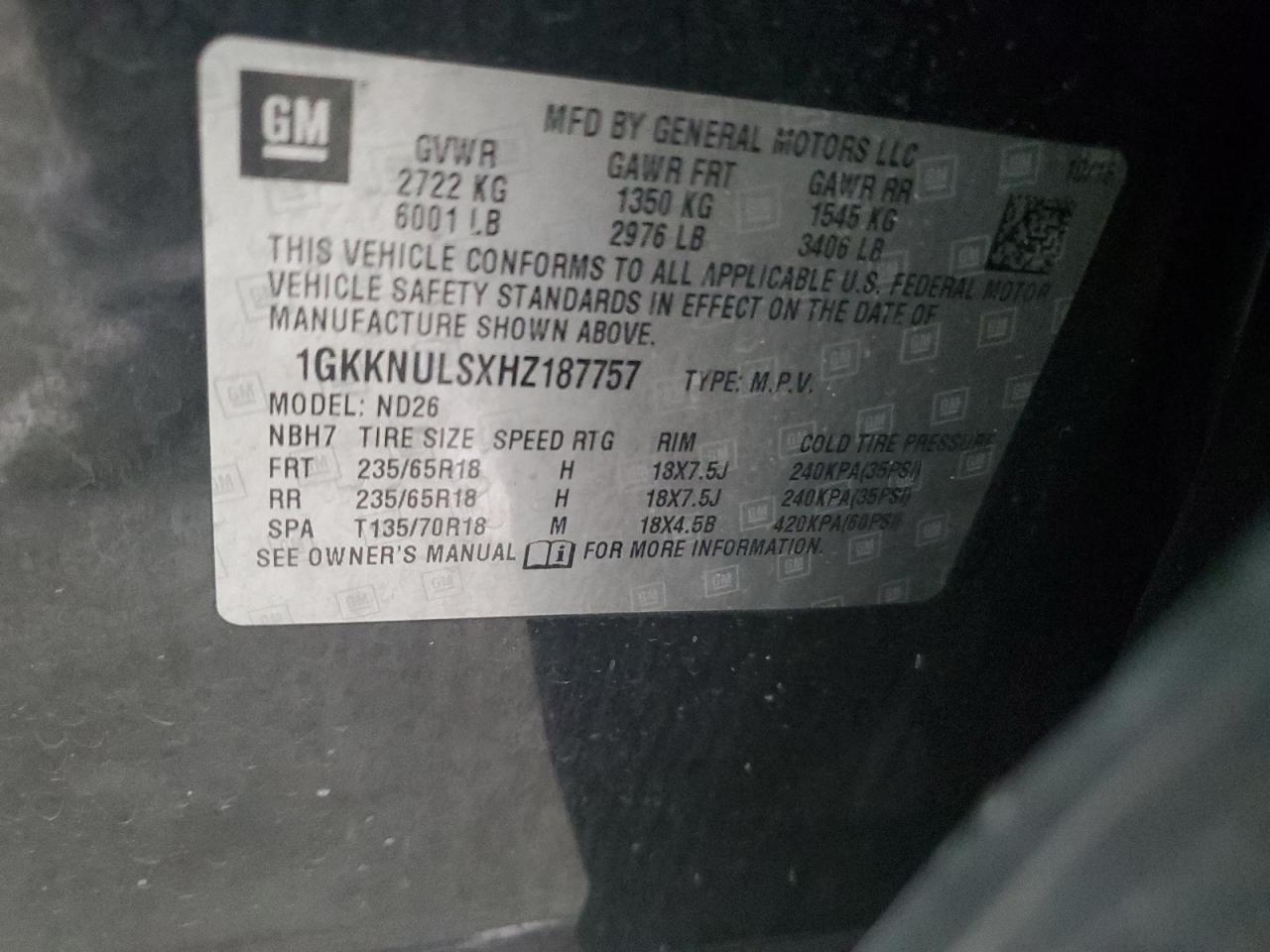 1GKKNULSXHZ187757 2017 GMC Acadia Slt-1