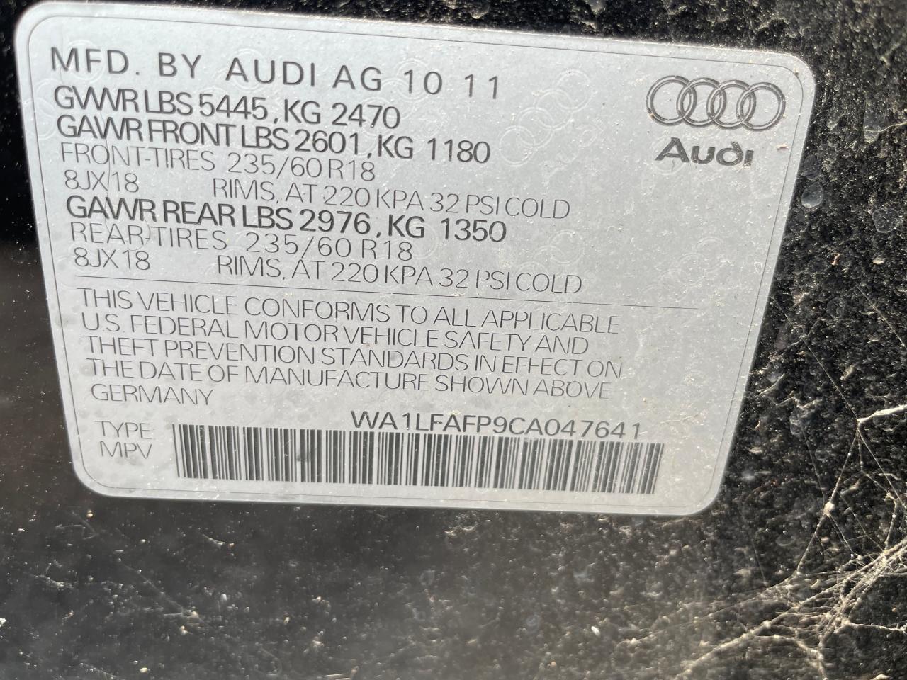 2012 Audi Q5 Premium Plus vin: WA1LFAFP9CA047641