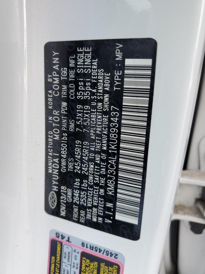 KM8J3CAL1KU893437 2019 Hyundai Tucson Limited