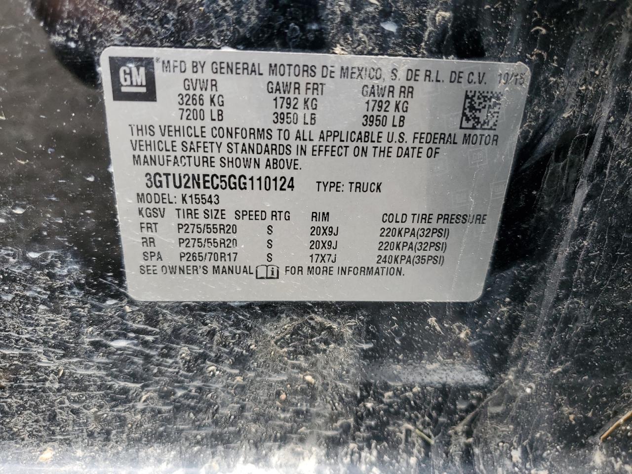 3GTU2NEC5GG110124 2016 GMC Sierra K1500 Slt