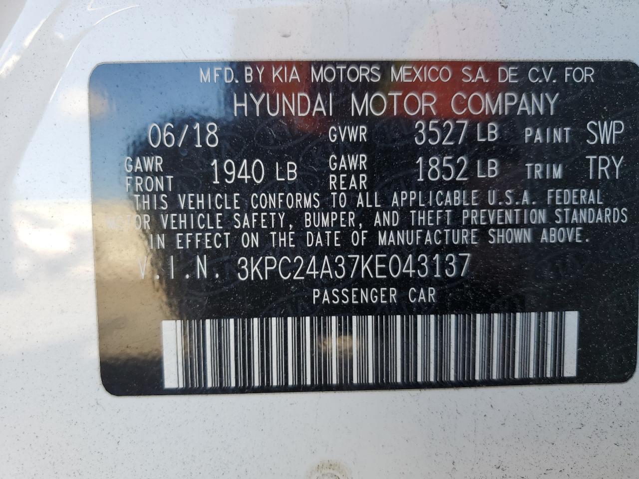 3KPC24A37KE043137 2019 Hyundai Accent Se