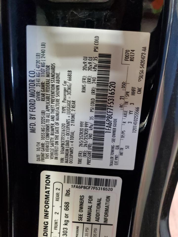 1FA6P8CF7F5316520 2015 Ford Mustang Gt