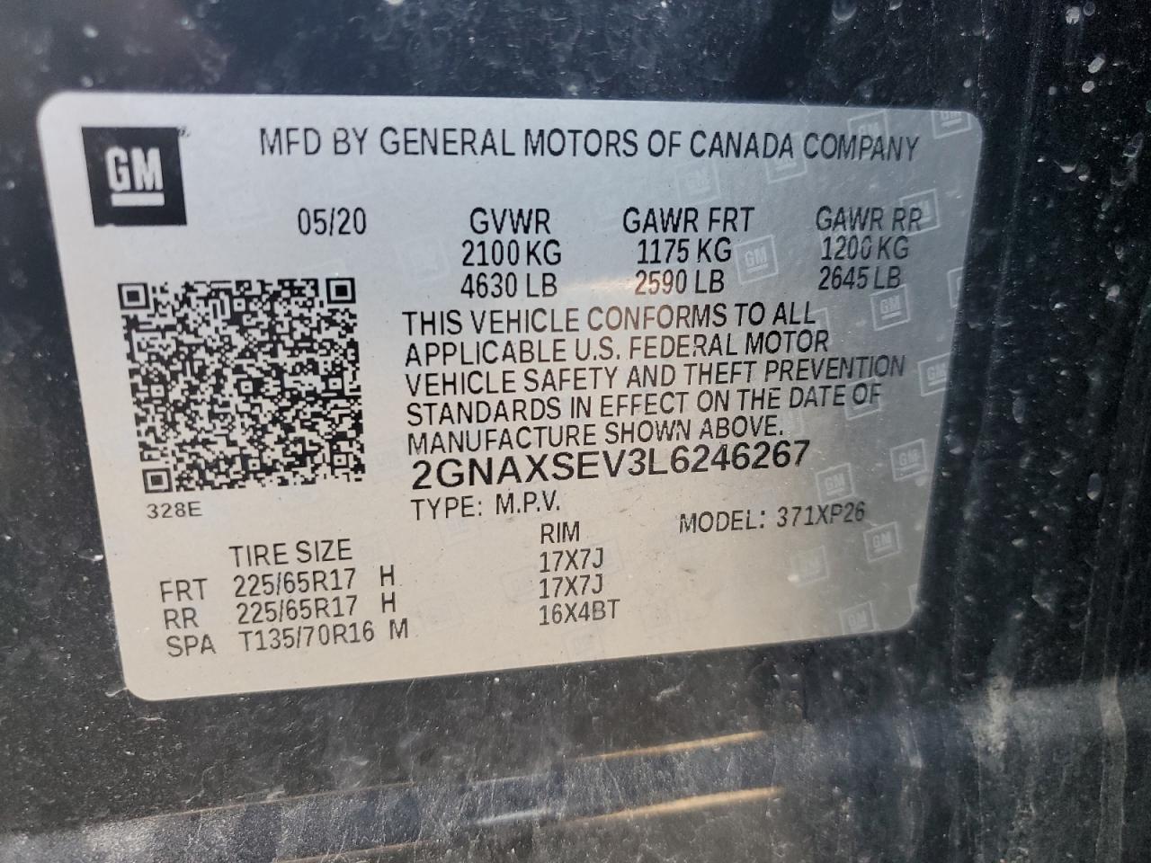 2GNAXSEV3L6246267 2020 Chevrolet Equinox Ls