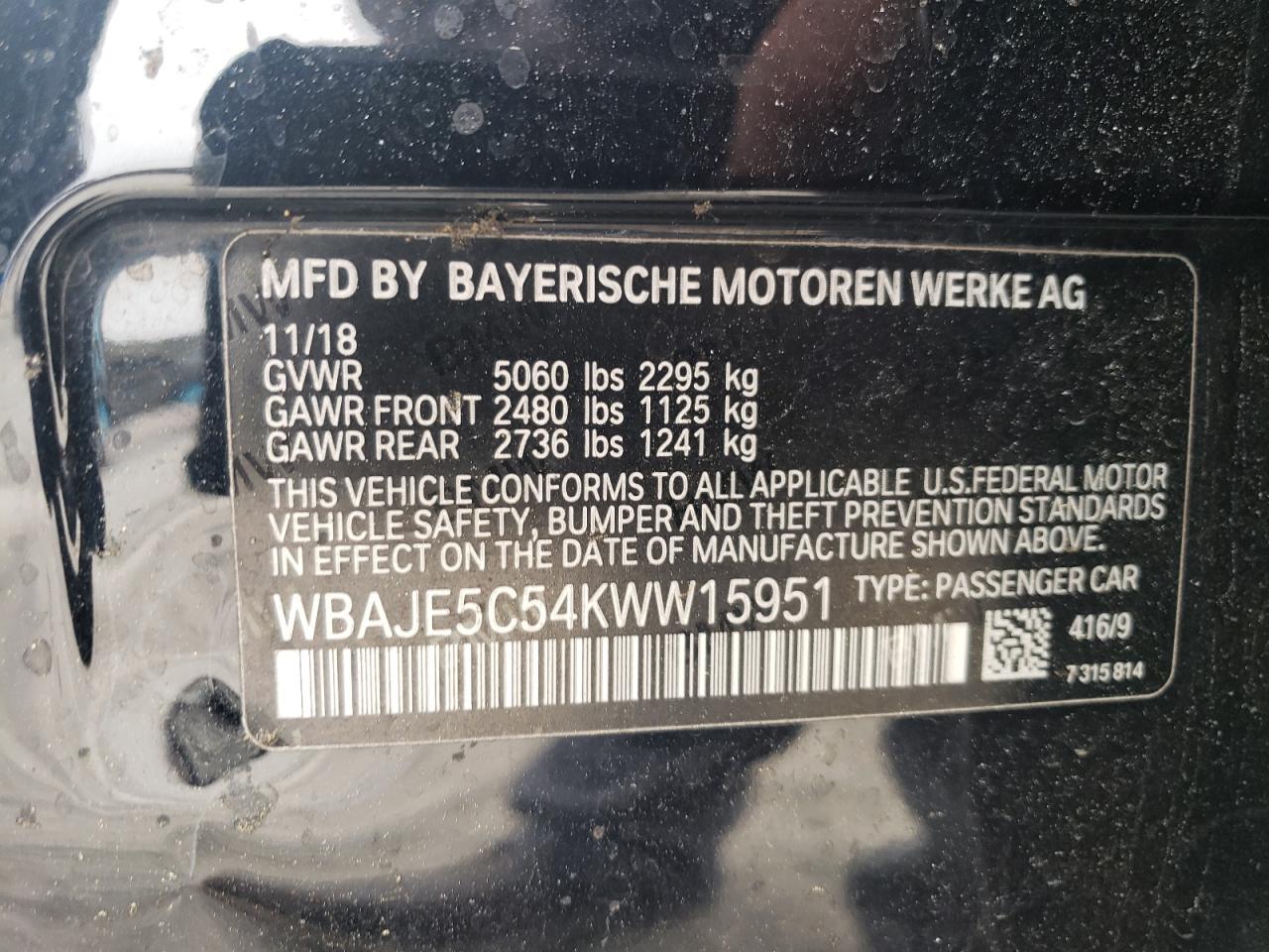 WBAJE5C54KWW15951 2019 BMW 540 I