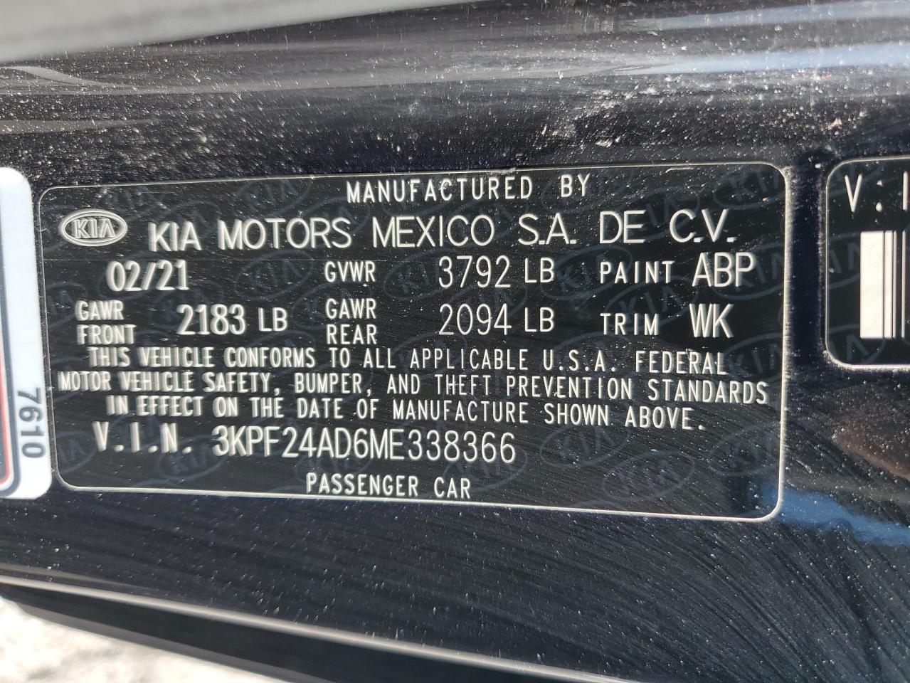 3KPF24AD6ME338366 2021 Kia Forte Fe