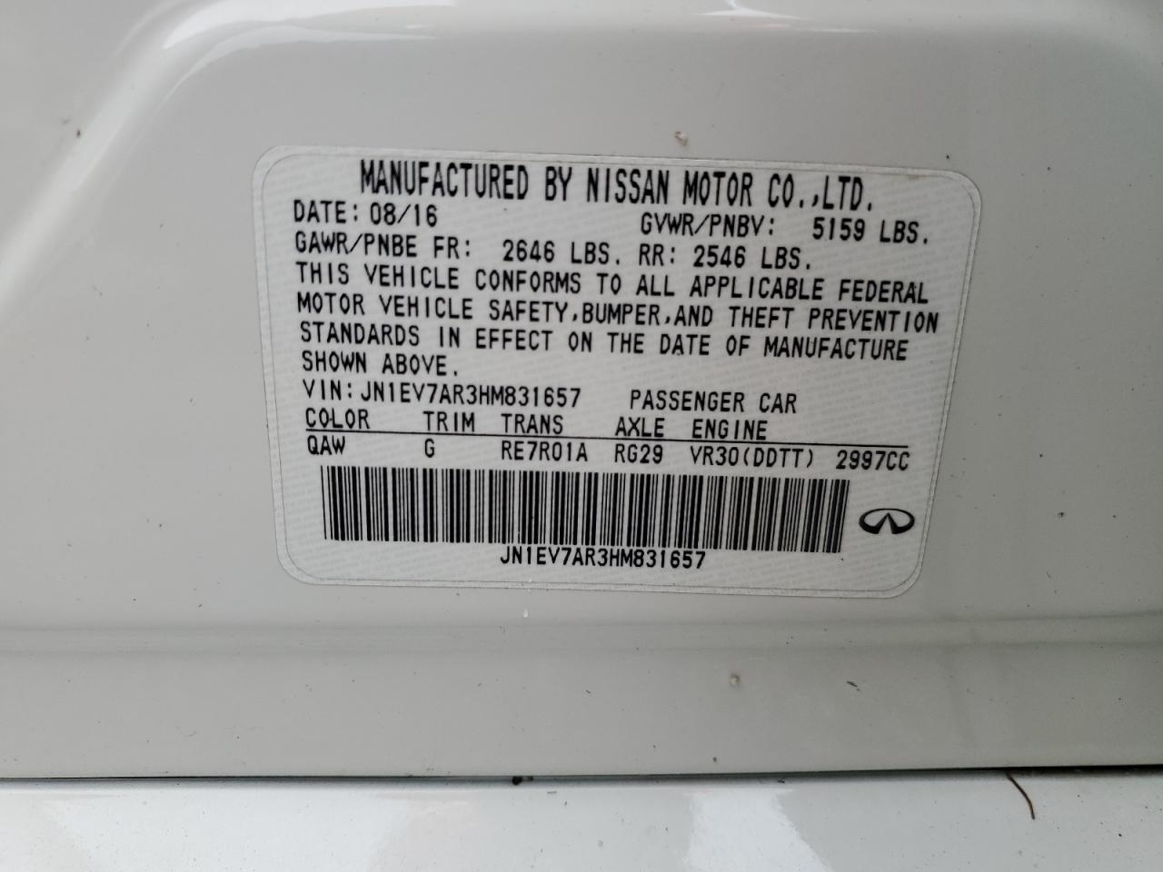 JN1EV7AR3HM831657 2017 Infiniti Q50 Premium