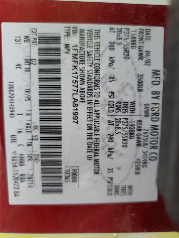 1FMFK17577LA81997 2007 Ford Expedition El Eddie Bauer