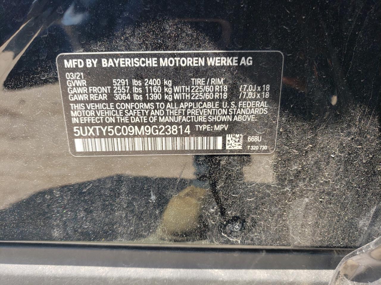 5UXTY5C09M9G23814 2021 BMW X3 xDrive30I