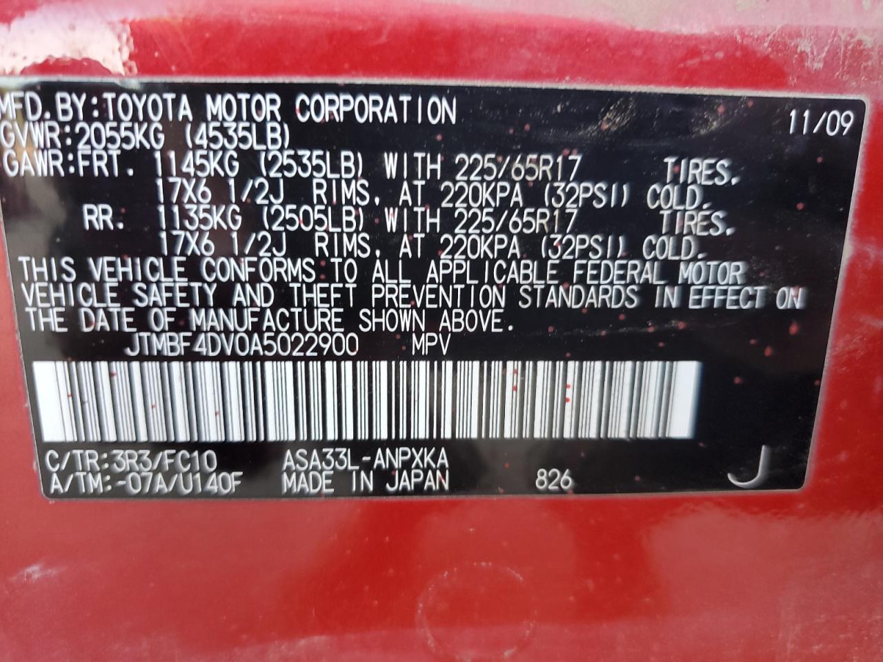 JTMBF4DV0A5022900 2010 Toyota Rav4