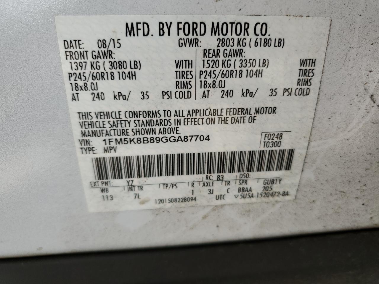 1FM5K8B89GGA87704 2016 Ford Explorer