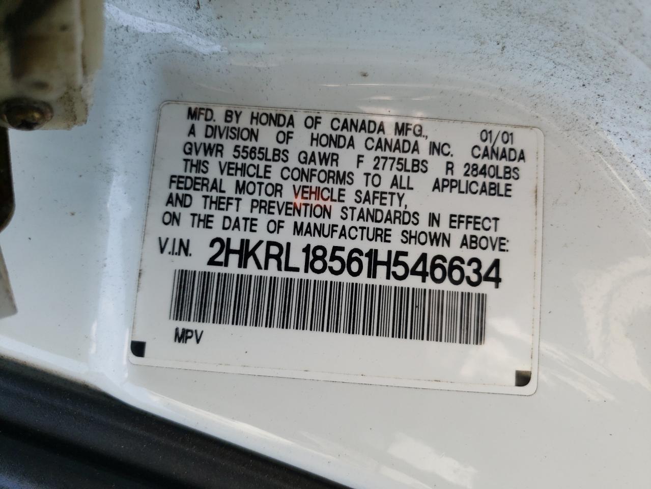 2HKRL18561H546634 2001 Honda Odyssey Lx