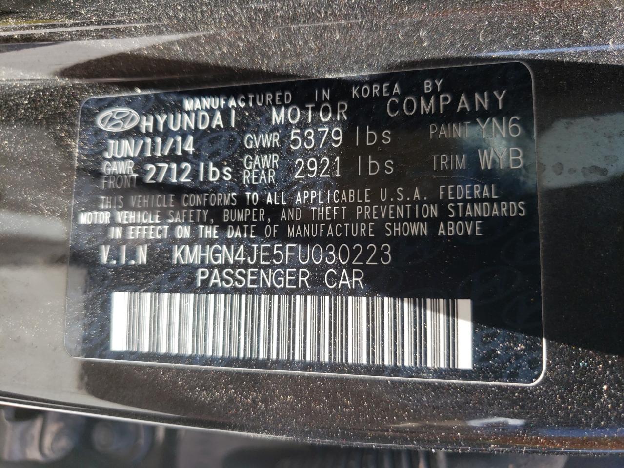 KMHGN4JE5FU030223 2015 Hyundai Genesis 3.8L