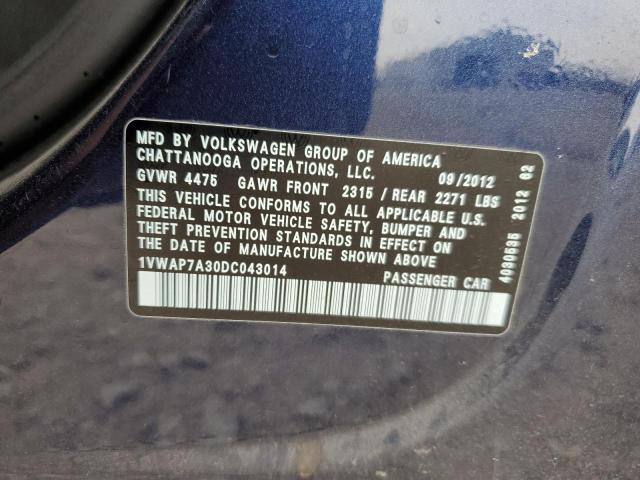 2013 Volkswagen Passat S VIN: 1VWAP7A30DC043014 Lot: 59426814
