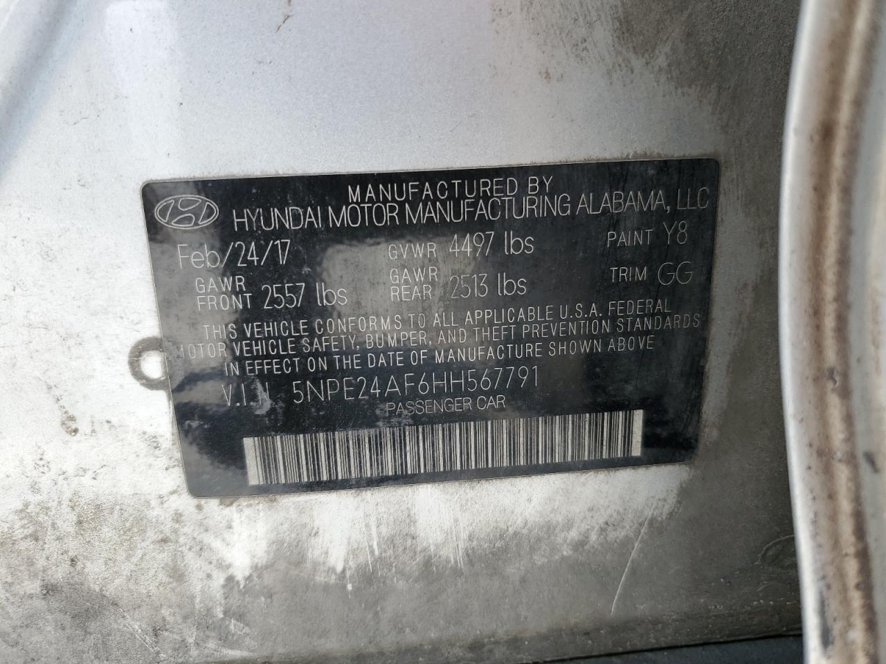 5NPE24AF6HH567791 2017 Hyundai Sonata Se