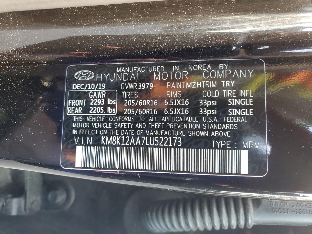 KM8K12AA7LU522173 2020 Hyundai Kona Se