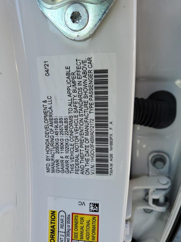 1HGCV3F45MA012172 2021 Honda Accord Hybrid Ex