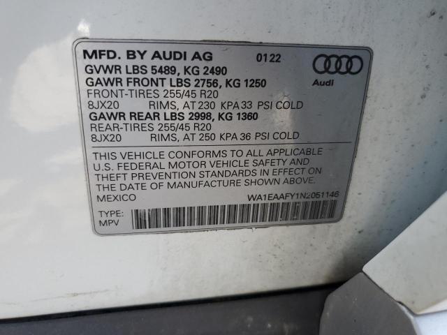 2022 Audi Q5 Premium Plus 45 VIN: WA1EAAFY1N2051146 Lot: 58674824