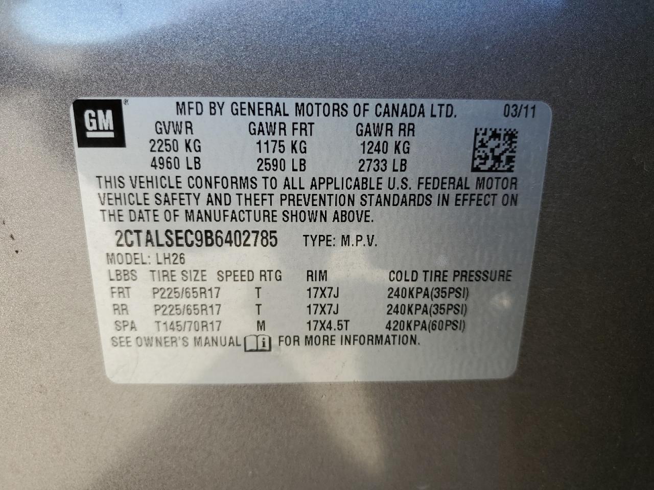 2CTALSEC9B6402785 2011 GMC Terrain Sle