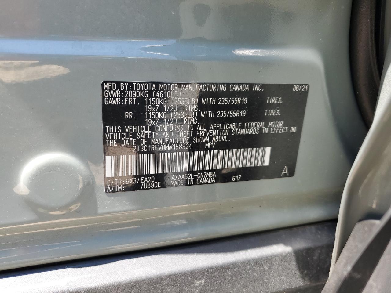 2T3C1RFV0MW158924 2021 Toyota Rav4 Xle Premium