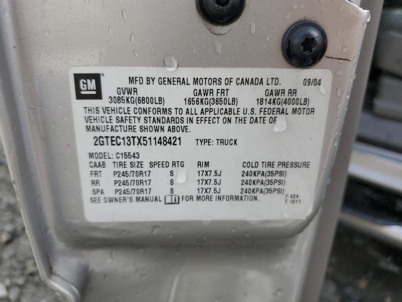 2GTEC13TX51148421 2005 GMC New Sierra C1500