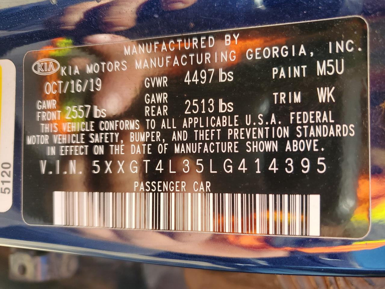 5XXGT4L35LG414395 2020 Kia Optima Lx