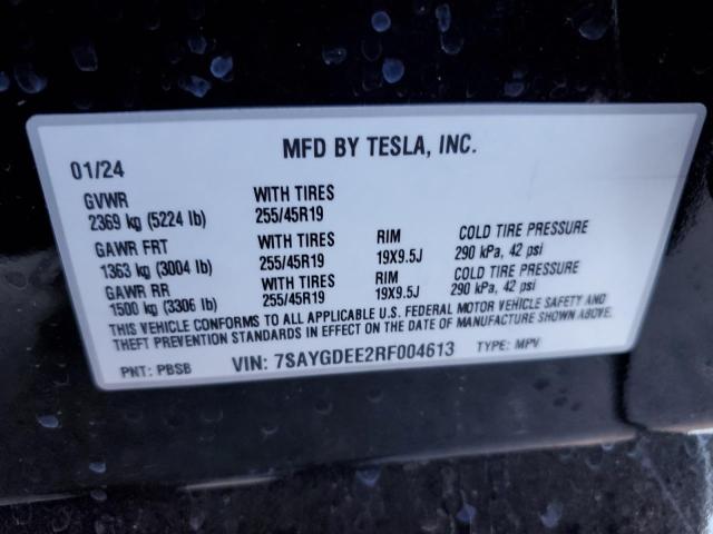 2024 Tesla Model Y VIN: 7SAYGDEE2RF004613 Lot: 60154234