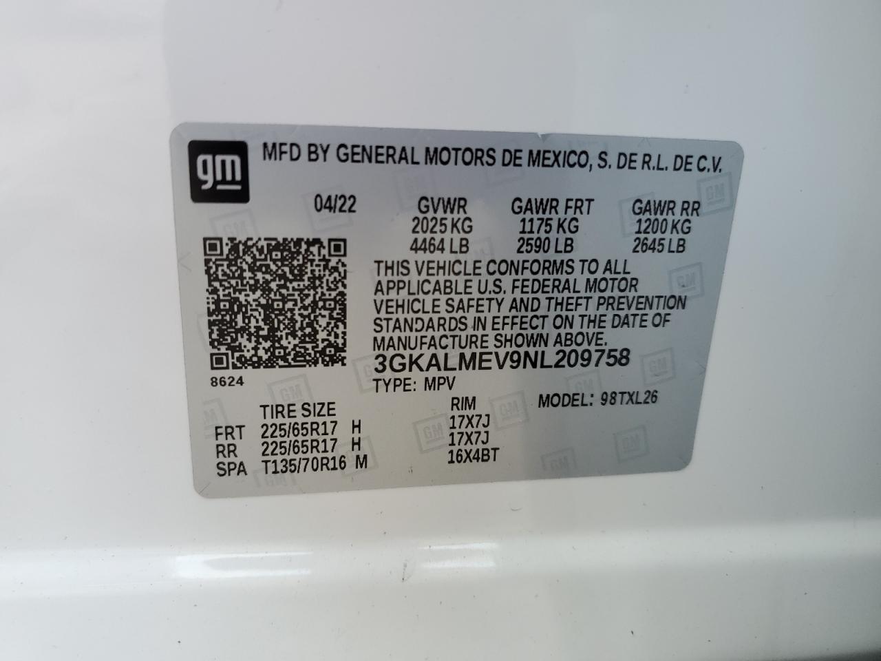3GKALMEV9NL209758 2022 GMC Terrain Sle