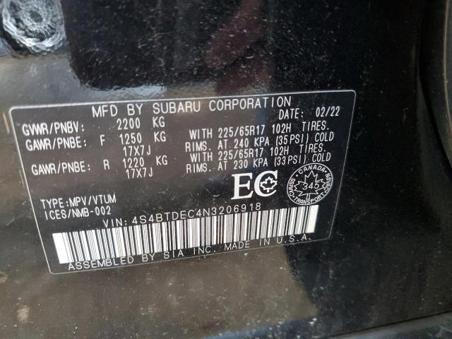 2022 Subaru Outback Touring VIN: 4S4BTDEC4N3206918 Lot: 59763944