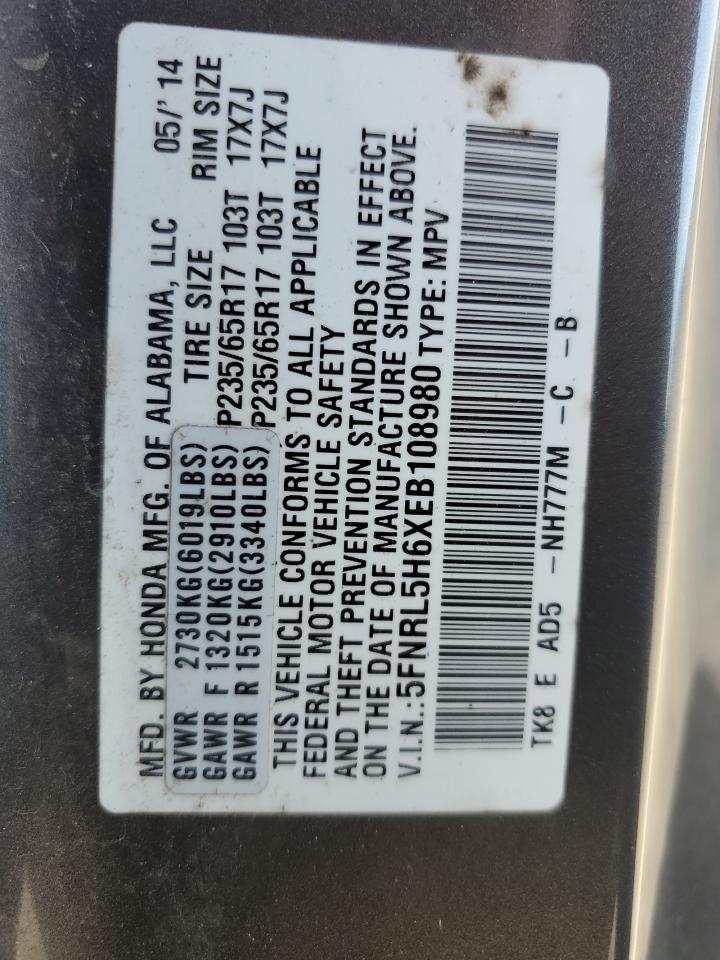 5FNRL5H6XEB108980 2014 Honda Odyssey Exl