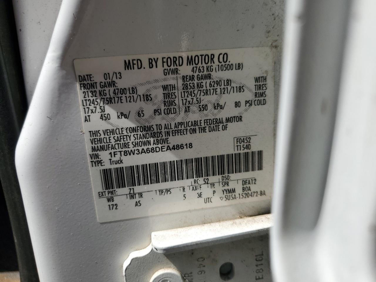 1FT8W3A68DEA48618 2013 Ford F350 Super Duty