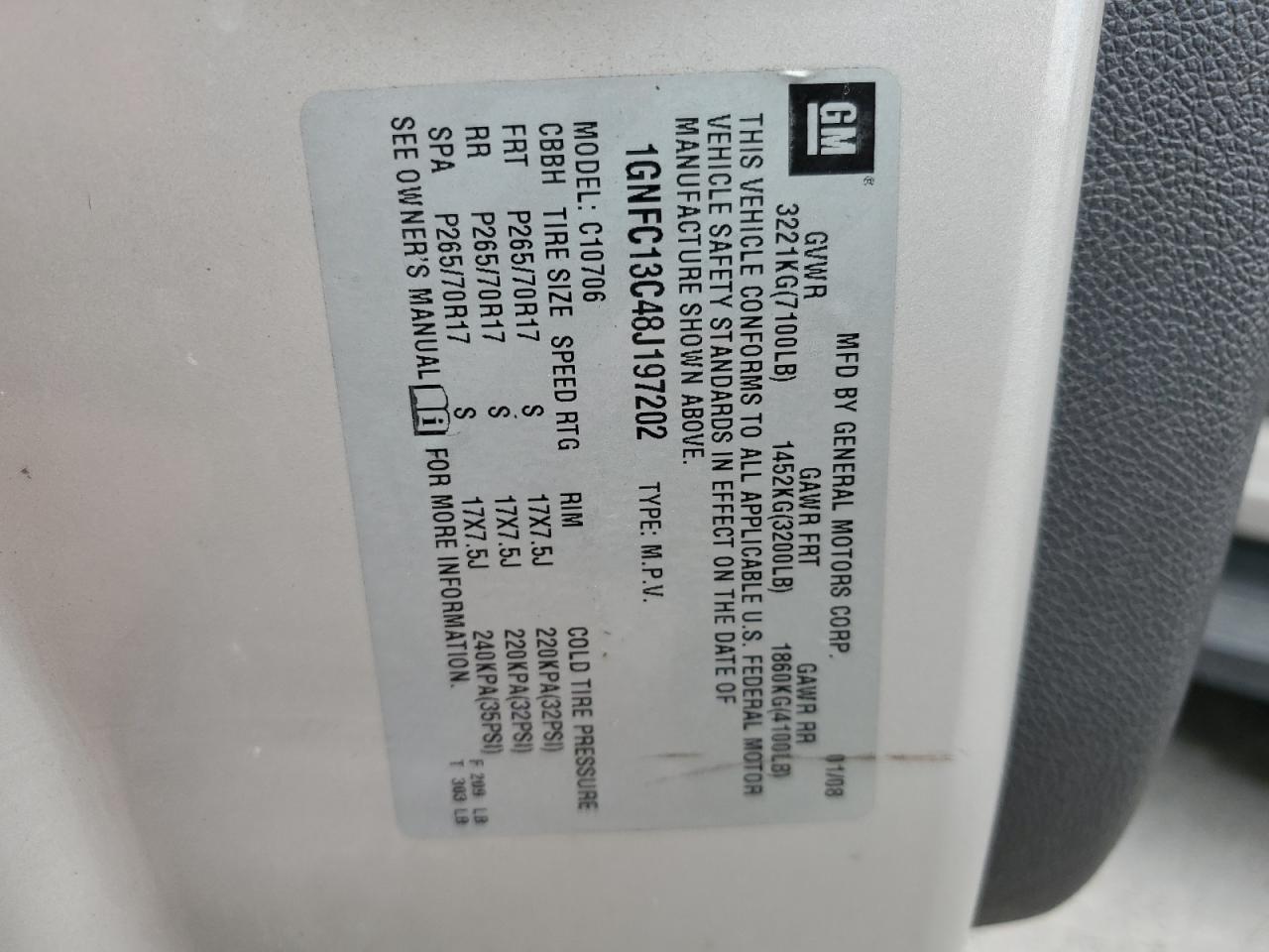 1GNFC13C48J197202 2008 Chevrolet Tahoe C1500