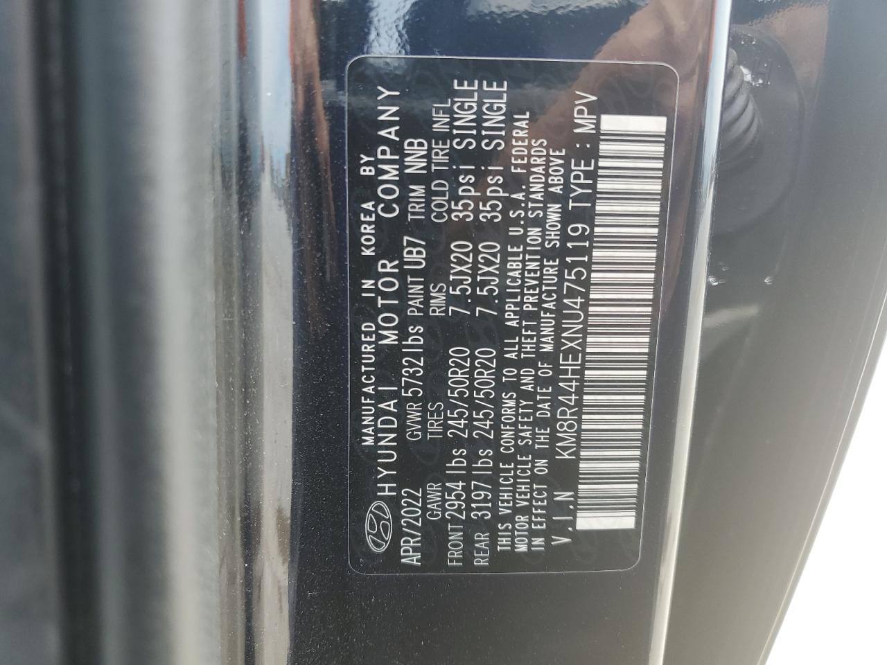 KM8R44HEXNU475119 2022 Hyundai Palisade Sel