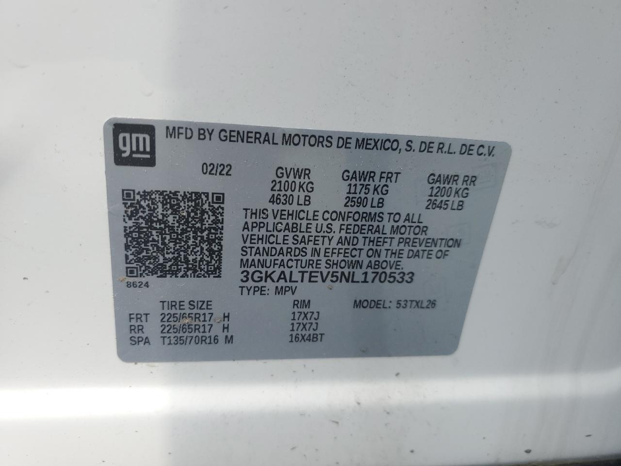 3GKALTEV5NL170533 2022 GMC Terrain Sle