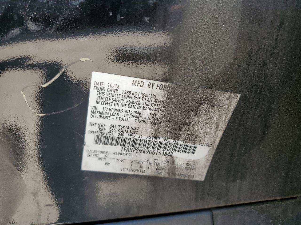 1FAHP2MK9GG154848 2016 Ford Taurus Police Interceptor