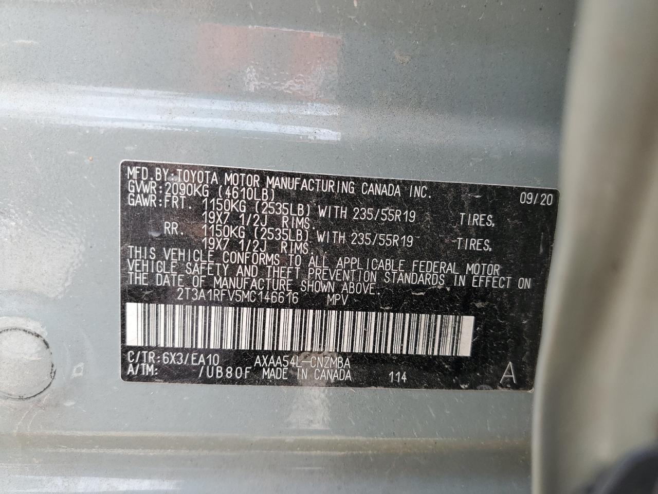 2T3A1RFV5MC146616 2021 Toyota Rav4 Xle Premium