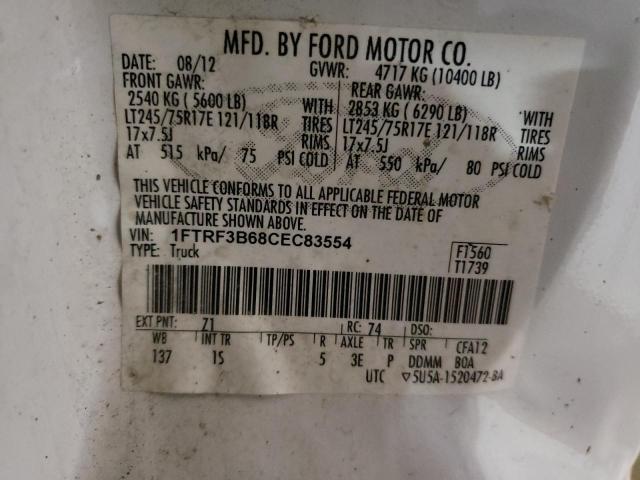 2012 Ford F350 Super Duty VIN: 1FTRF3B68CEC83554 Lot: 60977334