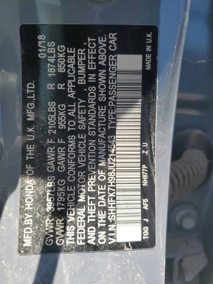 SHHFK7H98JU214543 2018 Honda Civic Sport Touring