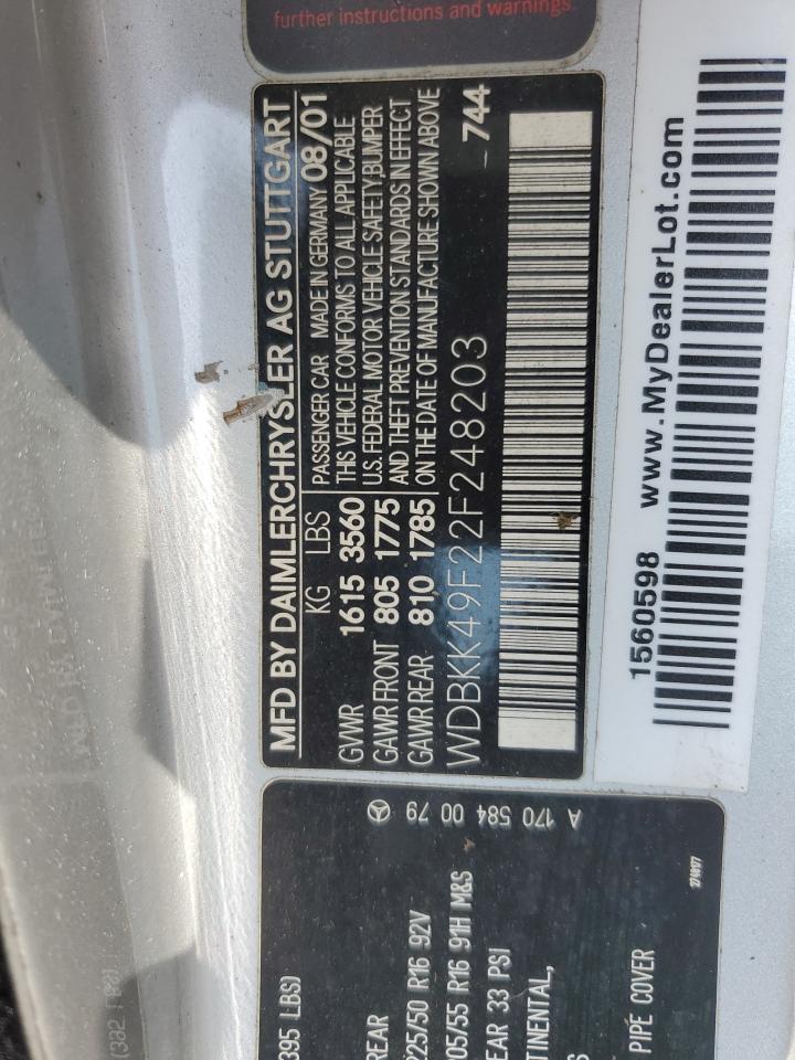 WDBKK49F22F248203 2002 Mercedes-Benz Slk 230 Kompressor