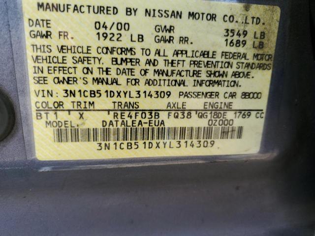 2000 Nissan Sentra Base VIN: 3N1CB51DXYL314309 Lot: 59172414