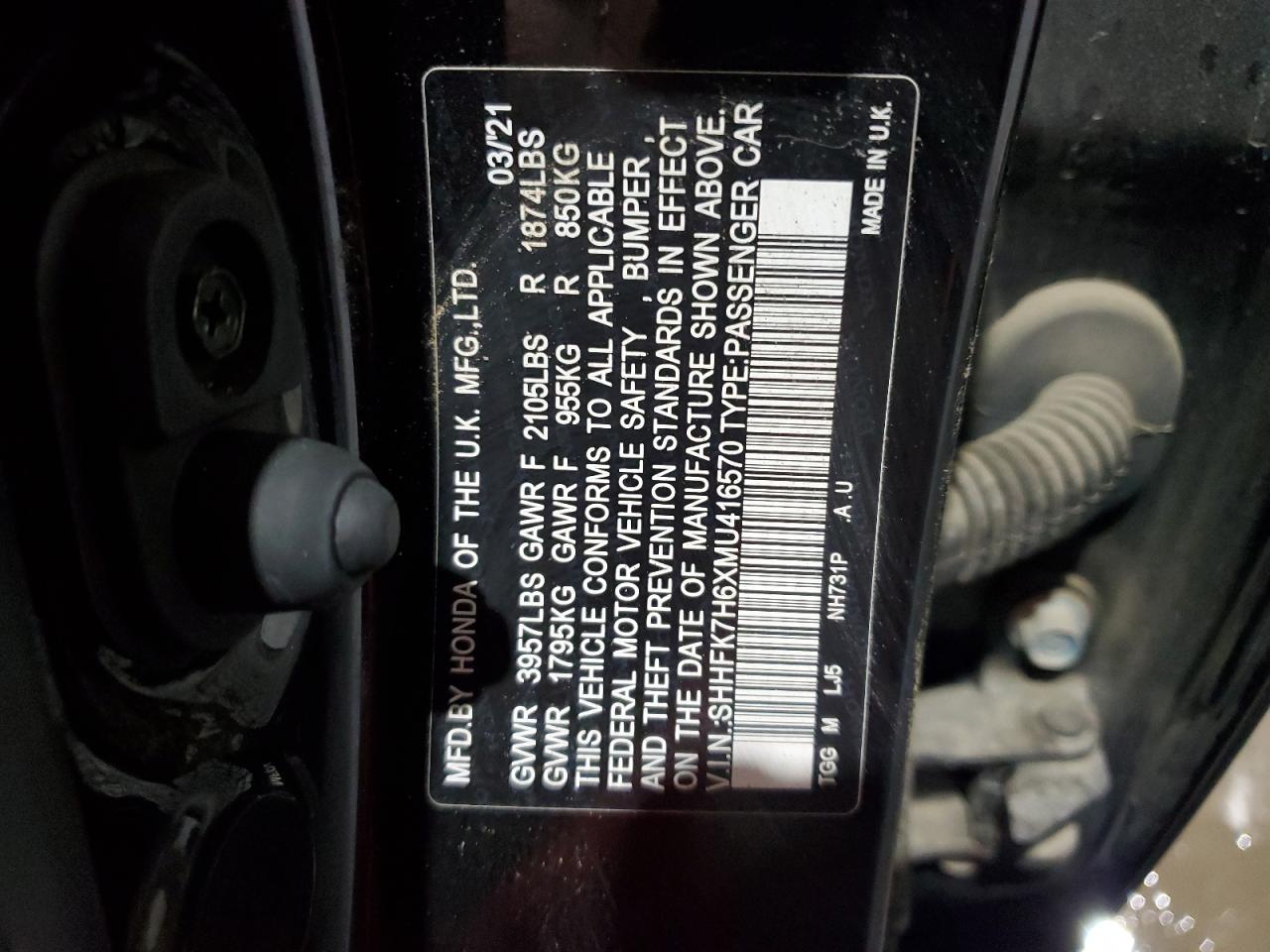 SHHFK7H6XMU416570 2021 Honda Civic Ex