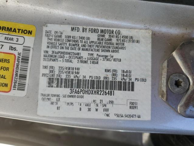 VIN 3FA6P0HDXHR226481 2017 Ford Fusion, SE no.12