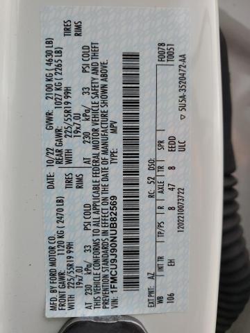 2022 Ford Escape Titanium VIN: 1FMCU9J90NUB82569 Lot: 54129934