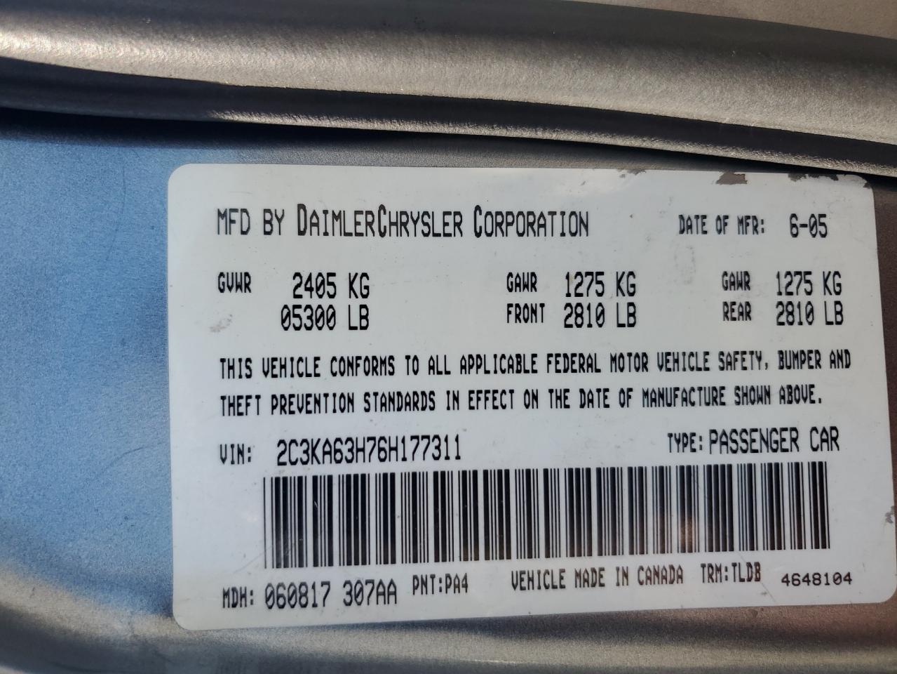 2C3KA63H76H177311 2006 Chrysler 300C