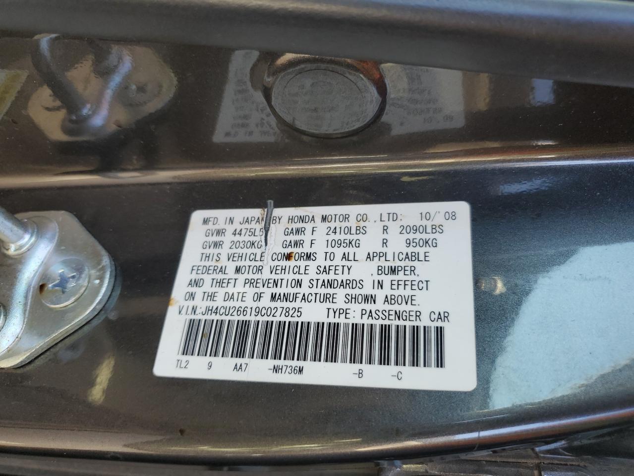 JH4CU26619C027825 2009 Acura Tsx