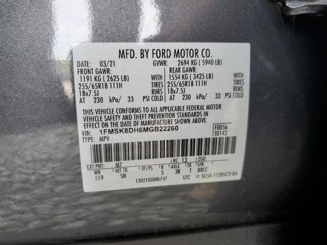 2021 Ford Explorer Xlt VIN: 1FMSK8DH6MGB22260 Lot: 59743504