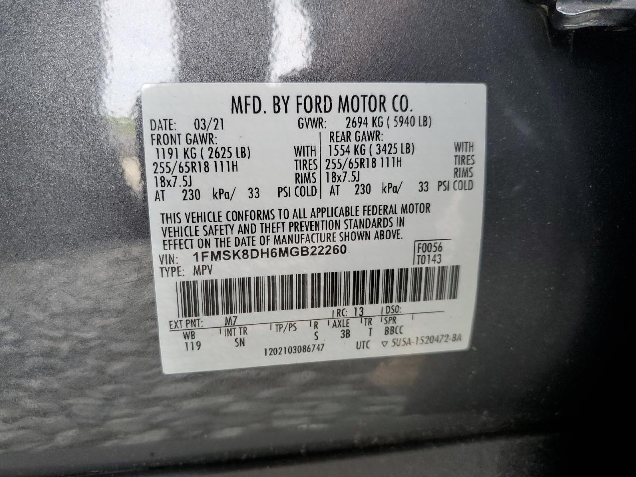 1FMSK8DH6MGB22260 2021 Ford Explorer Xlt